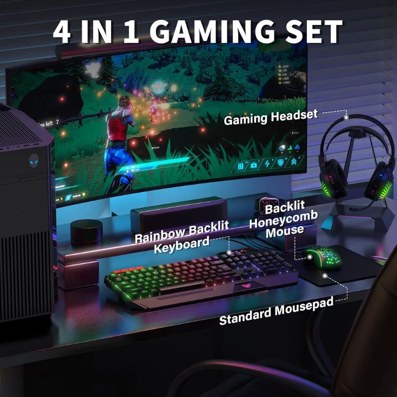 AULA T650 Gaming Keyboard Mouse Headset and Mousepad Combo