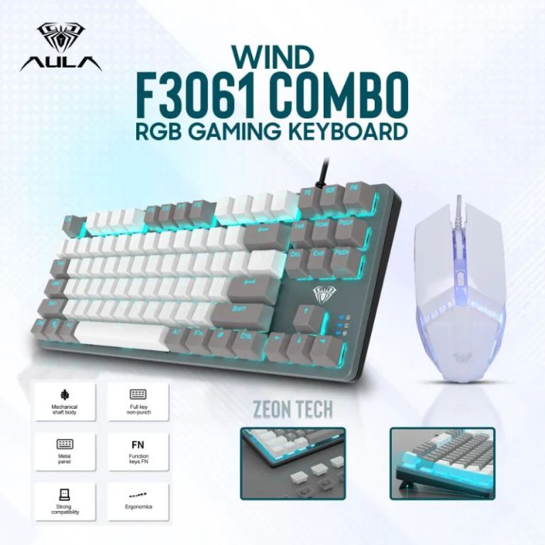 Aula F3061 Membrane Gaming Keyboard & Mouse Combo - Grey White