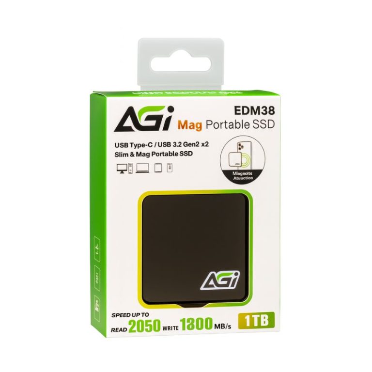 AGI EDM38 1TB Magnetic Portable External SSD (IPhone 15 Compatible)