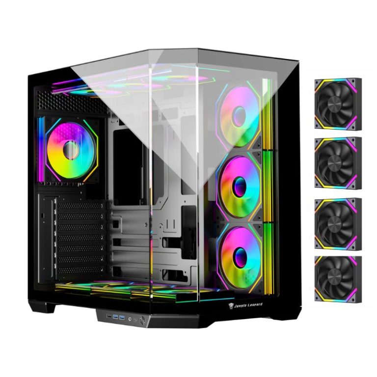 Jungle Leopard AS-01T Mid Tower ATX Gaming Case (4 Pre-Installed ARGB Fans) – Black