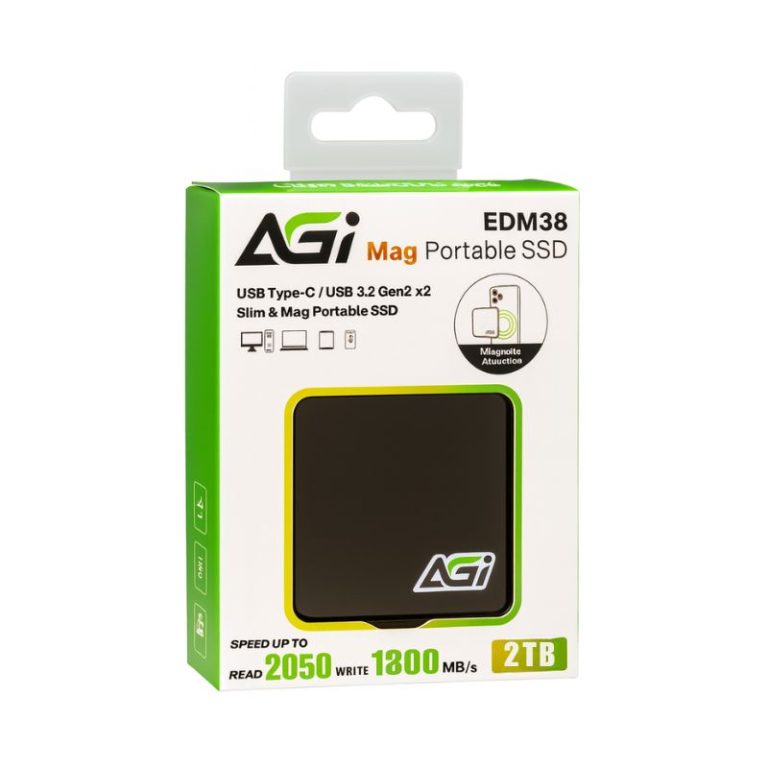 AGI EDM38 1TB Magnetic Portable External SSD (IPhone 15 Compatible)