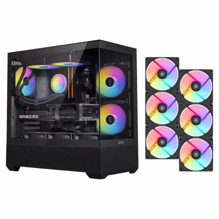 SAMA V40 ATX Mid Tower PC Case (With 6 Pre-Installed ARGB Fans) - Black