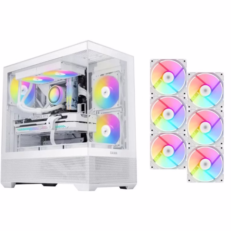SAMA V40 ATX Mid Tower PC Case (With 6 Pre-Installed ARGB Fans) - White