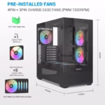 SAMA V40 ATX Mid Tower PC Case (With 6 Pre-Installed ARGB Fans) - Black