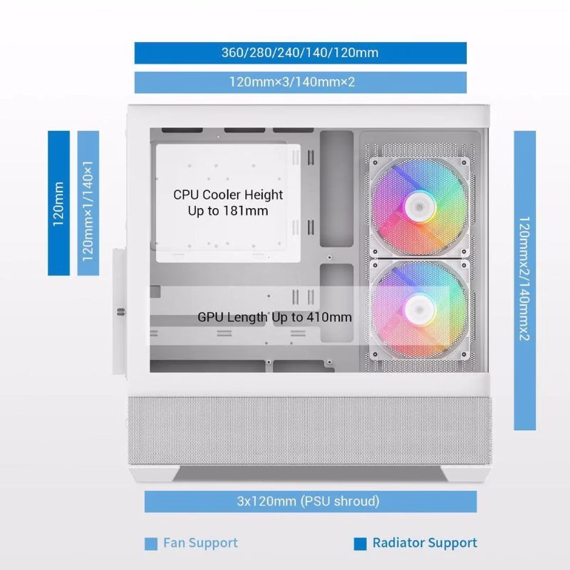 SAMA V40 ATX Mid Tower PC Case (With 6 Pre-Installed ARGB Fans) - White
